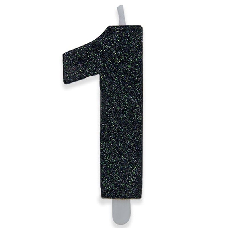 Candeline di cera Sweety nero glitter cm 9 – N°1