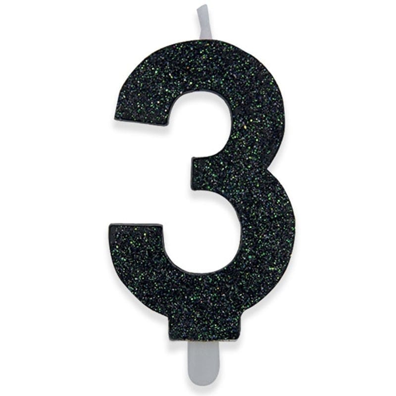 Candeline di cera Sweety nero glitter cm 9 – N°3