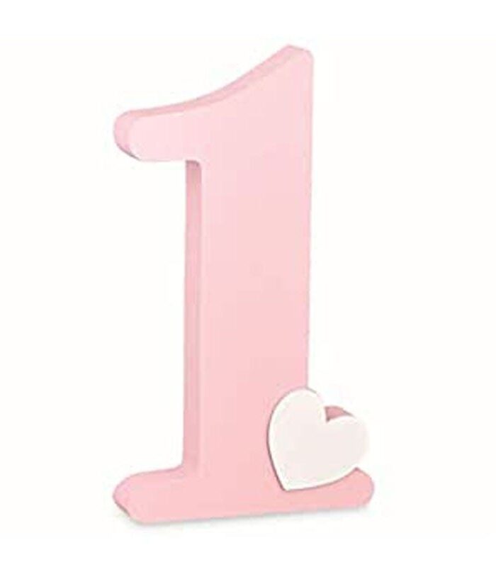 Decorazione Numero Uno In Legno Rosa Compleanno 16,5 X 3,5 X H 30 Cm – 28798