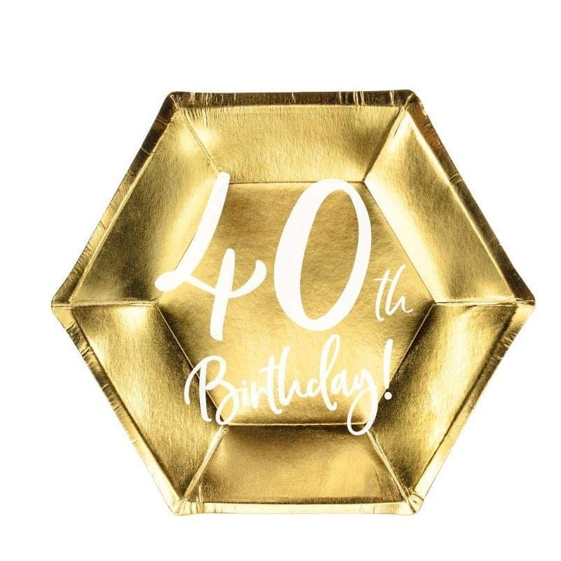 Piatti in carta 40 anni oro 20 x 6 cm 6 pz – tpp73-40-019m