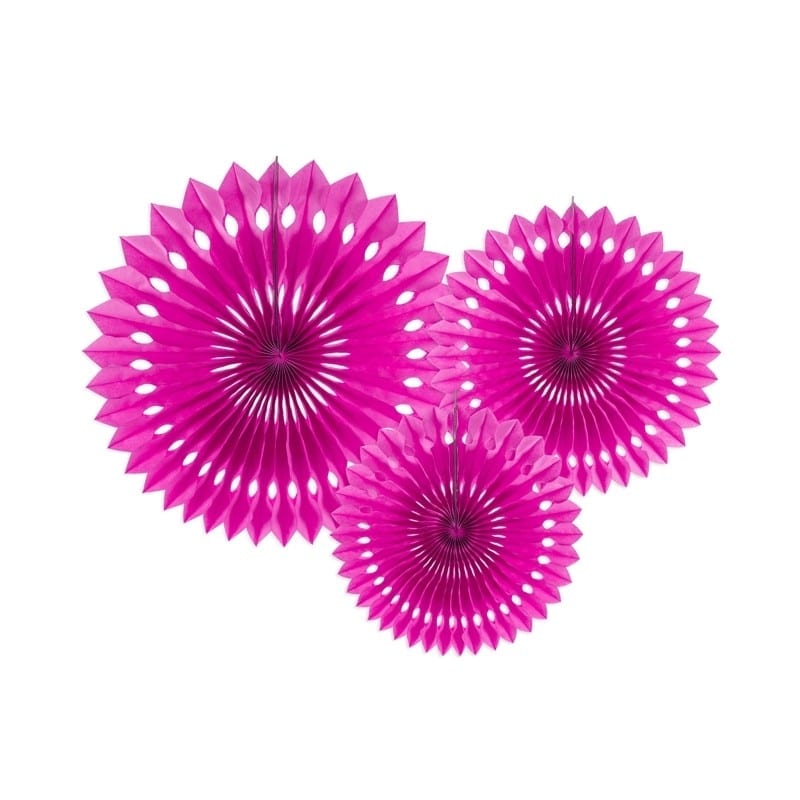 Set 3 rosoni decorativi a ventaglio in carta 20/25/30 cm fucsia – rpb1-006