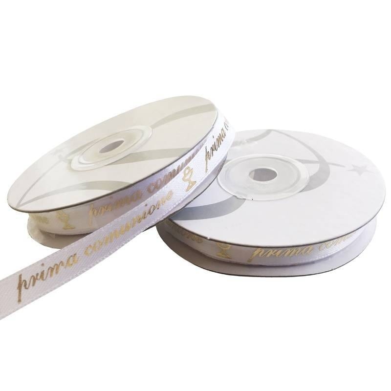 Rotolo nastro bianco Prima Comunione scritta oro ni20 mm10 X 25 mt 1 pz