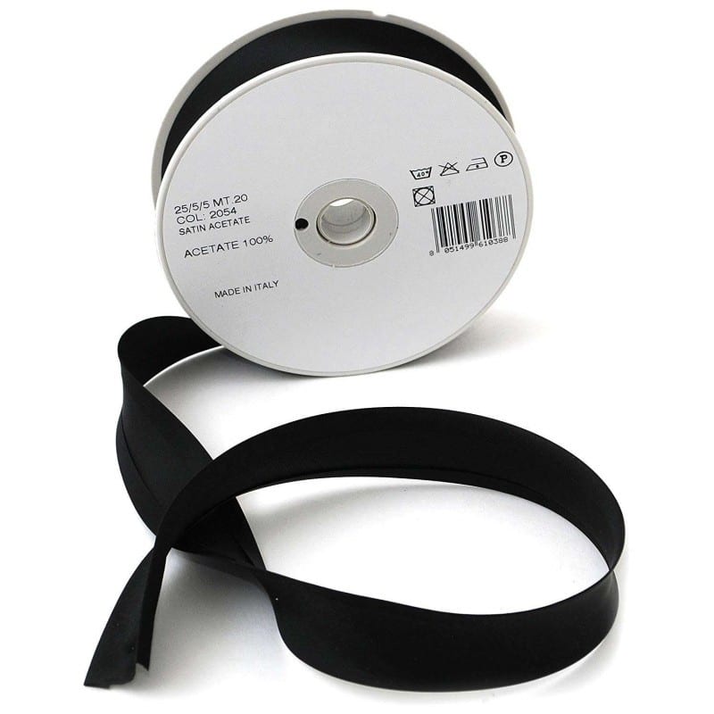 Rotolo di nastrino nero di raso 12 mm X 25 mt