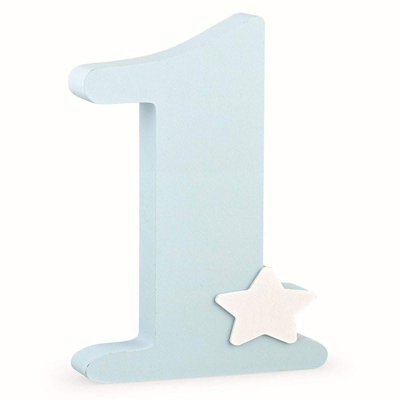 Decorazione numero uno in legno celeste compleanno 16,5 x 3,5 x h 30 cm – 28791