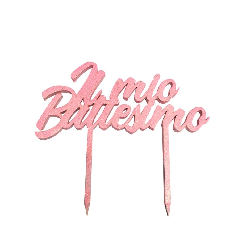 Cake topper in legno scritta il mio battesimo rosa – 1928