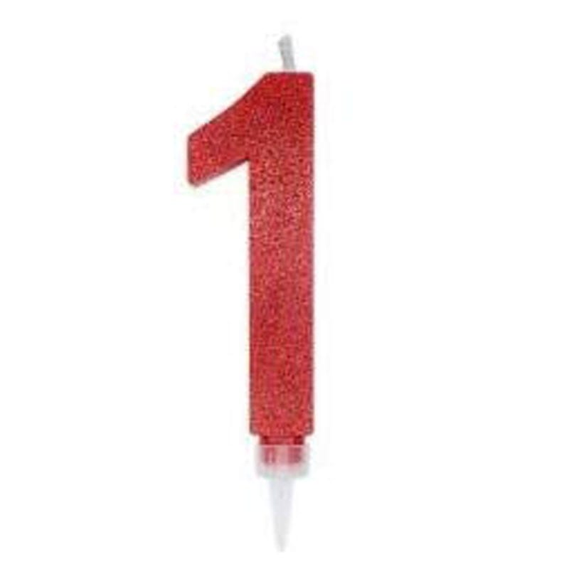 Candelina n°1 di cera sweety rosso glitter cm 15 – 73711