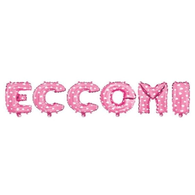 Composizione lettere foil “eccomi” rosa