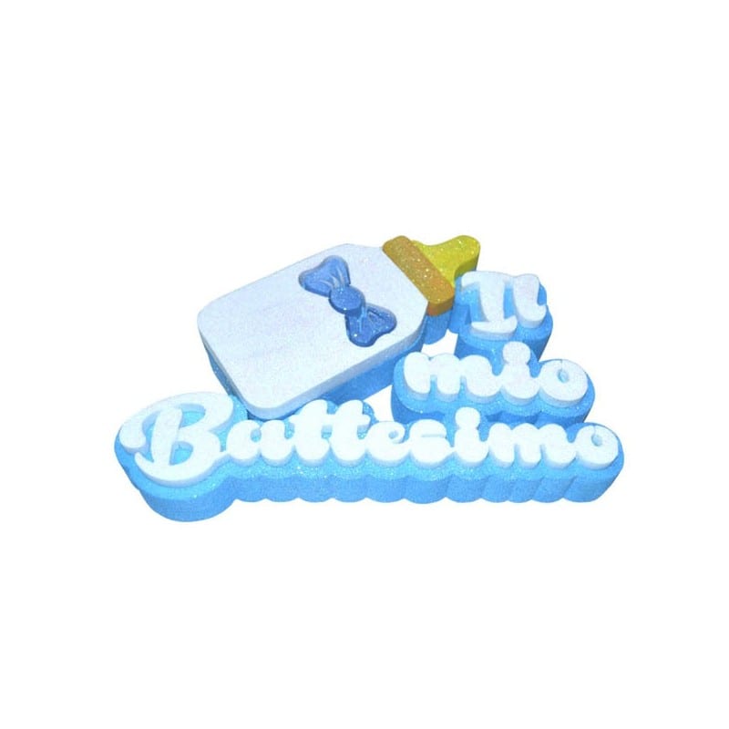 Decorazione il mio battesimo  celeste polistirolo biberon 1151