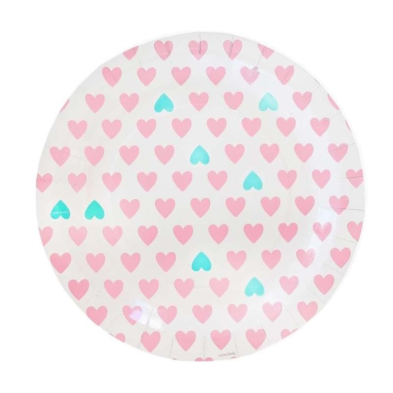 Piatti 23 cm cuori rosa cocchilù 8pz