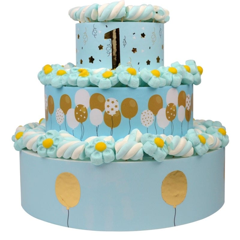 Torta scenografica per 1° compl. azz/oro marshmallow vinile- 1852