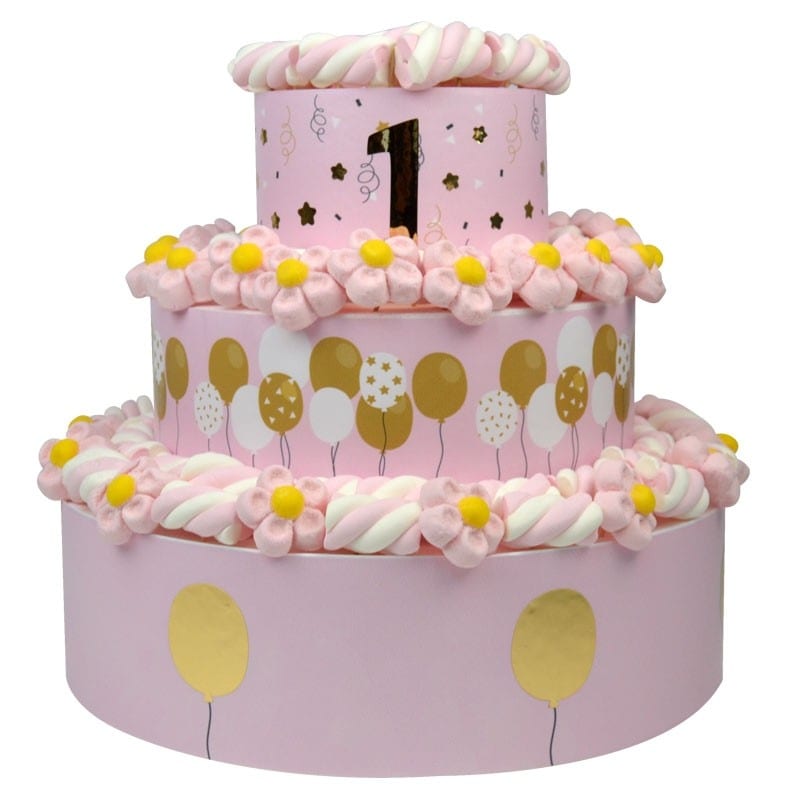 Torta scenografica per 1° compl. rosa/oro marshmallow vinile- 1844